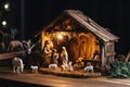 Christmas birth of jesus, nativity scene with barn and animals. Generative AI Royalty Free Stock Photo