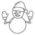 Concept christmas cheerful snowman in hat icon outline style, happy new year and merry christmas flat vector illustration, Royalty Free Stock Photo