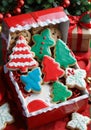 A Christmas Cookie Box With Assorted Shapes, In A Festive Setting. Generative AI Royalty Free Stock Photo