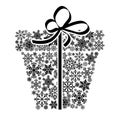 The concept of Christmas discounts. Black gift box with snowflakes isolated on white background.