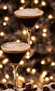 A Christmas Espresso Martini, Set Against A Backdrop Of A Snowy Balcony, Illuminated By Fairy Lights. Generative AI
