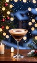 A Christmas Espresso Martini, Set Against A Backdrop Of A Snowy Balcony, Illuminated By Fairy Lights. Generative AI