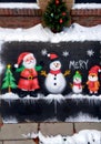 Christmas-Themed Chalk Art On A Sidewalk, In A Snowy Neighborhood. Generative AI