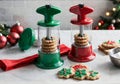 A Christmas-Themed Cookie Press Set, On A Kitchen Counter. Generative AI