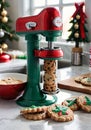 A Christmas-Themed Cookie Press Set, On A Kitchen Counter. Generative AI