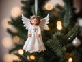 A Christmas Tree With An Angel Orname. Generative AI