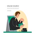 Concept Church and Liturgy online. The pastor conducts church services online. Internet Church, Landing page template. Royalty Free Stock Photo