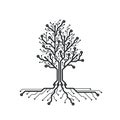 Concept circuit board tree. Futuristic background with tech tree. PCB. Black and white texture. Vector illustration