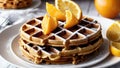 Citrus Delight Celebrating National Waffle Day with the Tangy Sweetness of Fresh Orange Sl.AI Generated