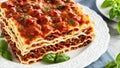 Classic Lasagna with Fragrant Layers of Fresh Basil Leaves.AI Generated