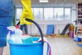 The concept of cleaning services of gyms Royalty Free Stock Photo