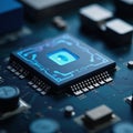 Closeup image showcasing a techfocused motherboard detail featuring glowing blue circuits symbolizing advanced digital protection