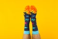 Concept of clothes for legs - socks, socks on male legs Royalty Free Stock Photo