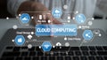 Concept of Cloud Computing with Data Privacy, Backup, Cloud Storage, and Big Data Icons on Laptop, Representing Digital Royalty Free Stock Photo