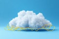 The concept of cloud computing technology is depicted as a white cloud connected to a network cable in a 3D rendering background Royalty Free Stock Photo