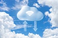 Concept of cloud computing. From the cloud in the world. 3D illustration Royalty Free Stock Photo