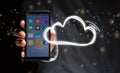 Concept of cloud stockage with icon around a smartphone Royalty Free Stock Photo