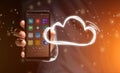 Concept of cloud stockage with icon around a smartphone Royalty Free Stock Photo