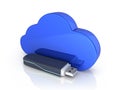 Concept of cloud storage USB flash drive with cloud isolated on white background 3d Royalty Free Stock Photo