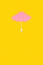 The concept of cloud technology, pink cloud storage with usb cable on yellow background. New generation of networks. Uploading Royalty Free Stock Photo