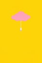 The concept of cloud technology, pink cloud storage with usb cable on yellow background. New generation of networks. Uploading