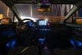Concept of the cockpit of an autonomous car driving at night ill Royalty Free Stock Photo