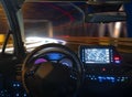 Concept of the cockpit of an autonomous car driving at night ill