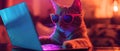 Cool Cat Coding in Cyber Style. Concept Coding, Cyber Style, Cool Cat, Tech, Futuristic