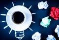Concept coffee awakens brain on dark background top view Royalty Free Stock Photo
