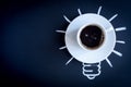 Concept coffee awakens brain on dark background top view Royalty Free Stock Photo