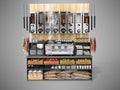 Concept coffee shop equipment with professional coffee machine 3d rendering on gray background with shadow