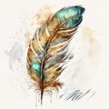 Concept of colorful boho feather isolated on white background in watercolor.