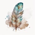 Concept of colorful boho feather isolated on white background in watercolor.