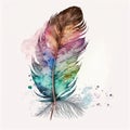 Concept of colorful boho feather isolated on white background in watercolor.