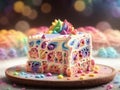 Colorful Funfetti Cake With Vanilla Buttercream And Rainbow Sprinkles. Generative AI