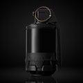 Concept of combat airsoft hand grenade on black background