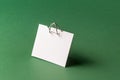 concept communication office message reminder text space copy background colored green paperclip paper white Blank