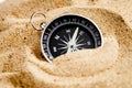 Concept compass in sand searching meaning of life Royalty Free Stock Photo