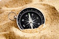 Concept compass in sand searching meaning of life Royalty Free Stock Photo