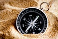 Concept compass in sand searching meaning of life Royalty Free Stock Photo