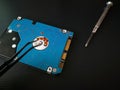 The concept of computer hardware upgrade and technology. Repairing and upgrade SSD Solid State Drive Royalty Free Stock Photo