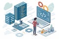 Concept of computer programming or developing software or game. illustration with coding symbols and programming windows - Royalty Free Stock Photo