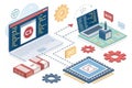 Concept of computer programming or developing software or game. illustration with coding symbols and programming windows - Royalty Free Stock Photo