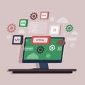 Concept of computer programming or developing software or game. Monitor with coding symbols Royalty Free Stock Photo