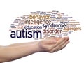 Childhood autism syndrome symtoms or disorder abstract word cloud held in hands