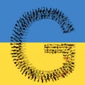 Concept or conceptual community of people forming the symbol G on Ukrainian flag. 3d illustration metaphor for education, school