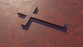 Concept or conceptual cross on a rusted corroded metal or steel sheet backround. 3d illustration metaphor for God Christ