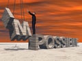 3D illustration of business man standing over abstract stone impossible text