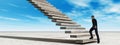 3D illustration business man walking or climbing stair on sky background banner with clouds Royalty Free Stock Photo