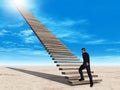 3D illustration business man walking or climbing stair on sky background with clouds Royalty Free Stock Photo